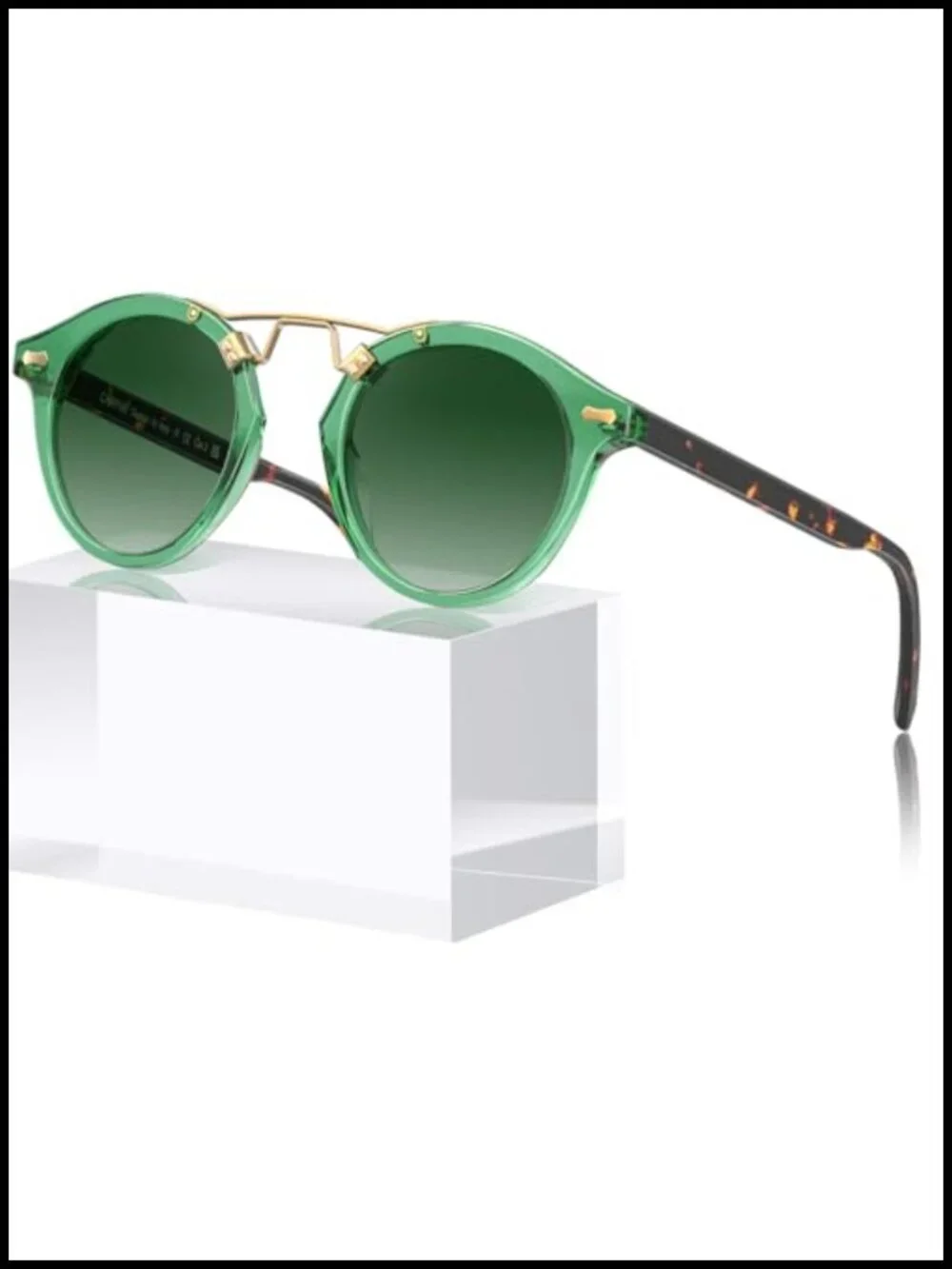 Retro Double Bridge Acetate Polarized Sunglasses for Women UV Protection Round